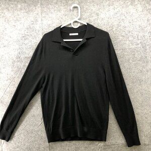 Zara Polo Sweater Mens M Black Wool Blend Collared Lightweight Merino